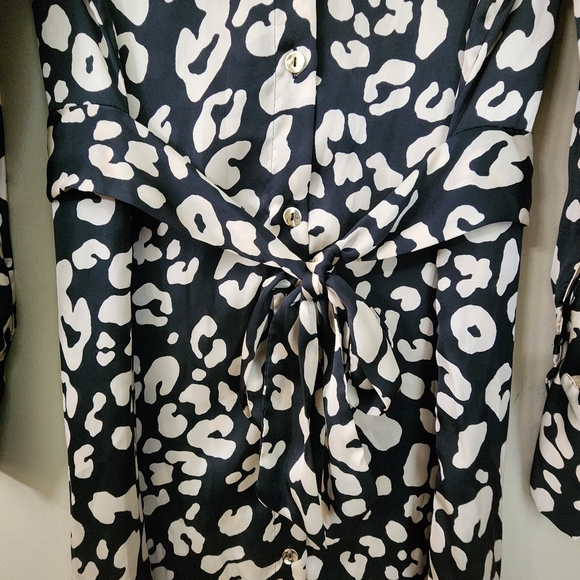 Zara Leopard Print Satin Belted Shirt Dress Size S Animal Print Longsleeve. - Picture 7 of 12